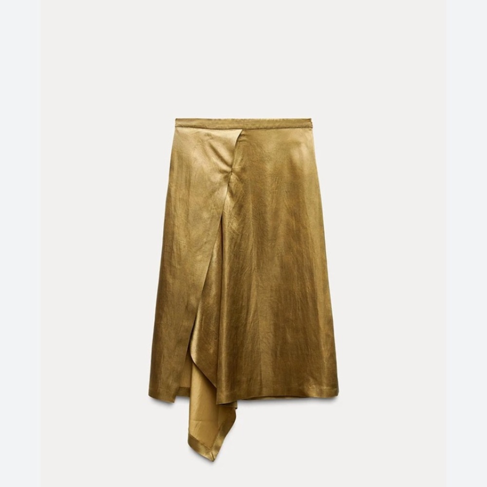 Zara Luxury Gold Women's Sleek Asymmetrical Skirt Size Medium
